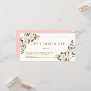 Carte Certificat Cadeau Magnolias Aquarelle Roses Roses