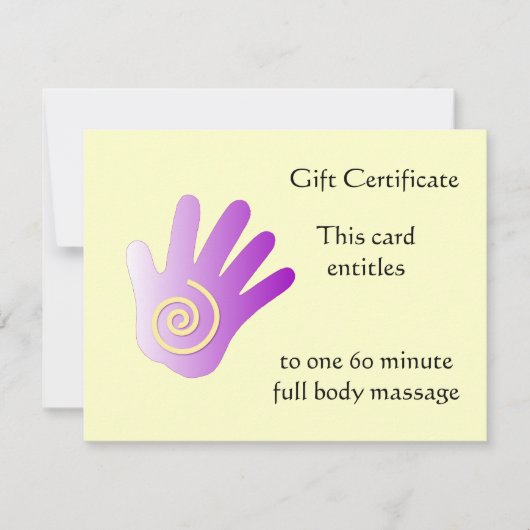 Carte Certificat cadeau main Purple Energy (Devant)