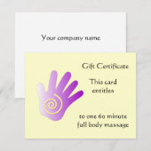 Carte Certificat cadeau main Purple Energy (Devant / Derrière)