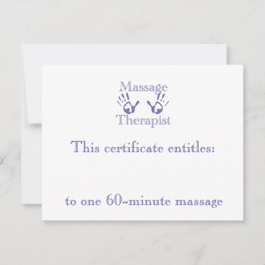 Carte Certificat cadeau mains de massage bleu (Devant)