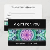 Carte Certificat cadeau mandala Nénuphar moderne (Devant / Derrière)