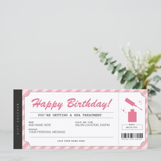 Carte Certificat cadeau manucure Pedicure rose (Debout devant)