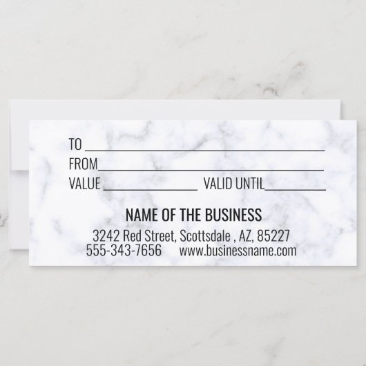 Carte Certificat cadeau manuscrit Marble Or (Dos)