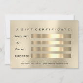 Carte Certificat cadeau Maquillage de beauté Champaigne  (Dos)