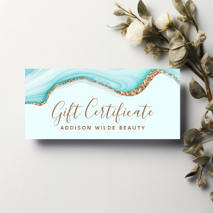 Carte Certificat Cadeau Marbre Bleu Paillettes Or Élégan