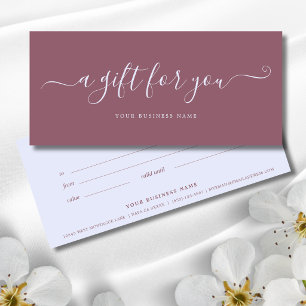 Carte Certificat Cadeau Mauve Lilas Élégant