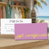 Carte Certificat Cadeau Mauve Rose Écriture Moderne