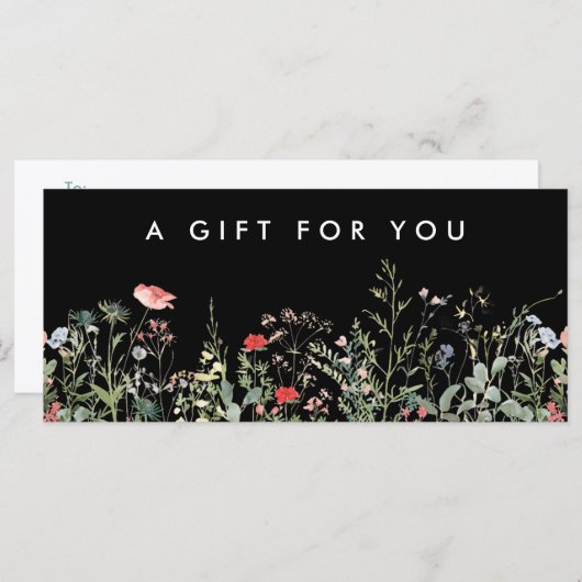 Carte Certificat cadeau Meadow Fleur sauvage noir (Devant / Derrière)