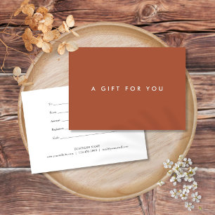 Carte Certificat Cadeau Minimaliste Bold Terracotta