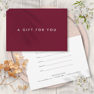 Carte Certificat Cadeau Minimaliste Bourgogne Gras