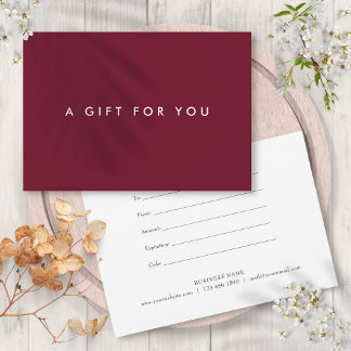 Carte Certificat Cadeau Minimaliste Bourgogne Gras