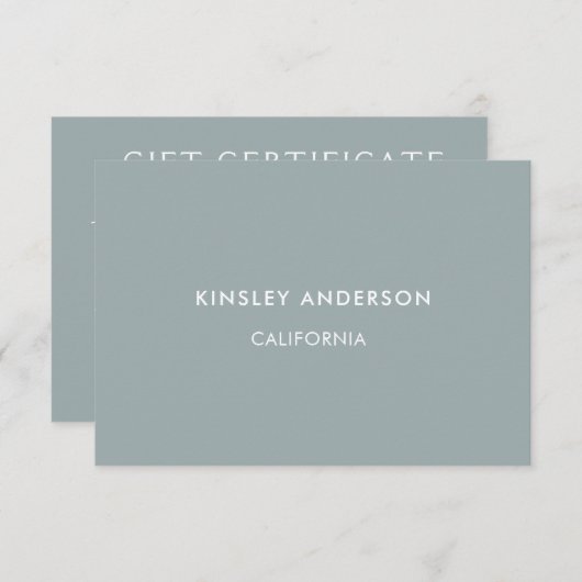 Carte Certificat cadeau minimaliste Dusty Blue luxe (Devant / Derrière)