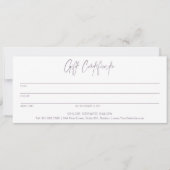 Carte Certificat cadeau minimaliste Lavender Fog moderne (Devant)