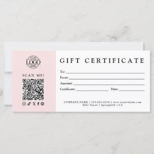 Carte Certificat Cadeau Minimaliste Moderne Personnalisé