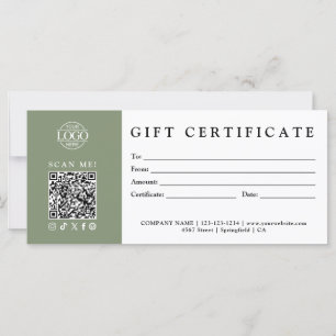Carte Certificat Cadeau Minimaliste Moderne Personnalisé