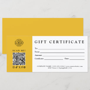 Carte Certificat Cadeau Minimaliste Moderne Personnalisé