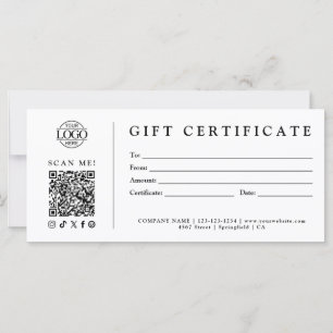 Carte Certificat Cadeau Minimaliste Moderne Personnalisé