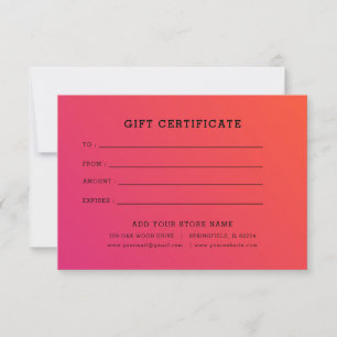 Carte Certificat cadeau minimaliste pour entreprise avec