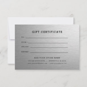 Carte Certificat cadeau minimaliste pour entreprise avec