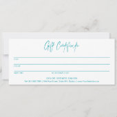 Carte Certificat cadeau minimaliste Turquoise Aqua Moder (Devant)