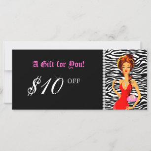 Carte Certificat cadeau mode Bijoux Zebra rose rouge