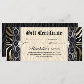 Carte Certificat cadeau mode Zebra Lace Gold Cream (Devant / Derrière)