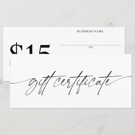 Carte Certificat Cadeau Modern Script Ajoutez Votre Mont (Devant / Derrière)