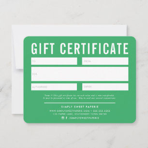 Carte CERTIFICAT CADEAU moderne affaires vert blanc
