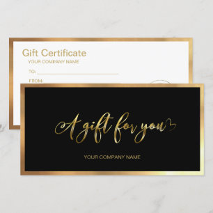 Carte Certificat cadeau moderne Black And Gold Ajouter L