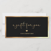 Carte Certificat cadeau moderne Black And Gold Ajouter L (Devant)