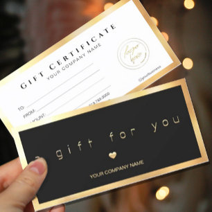 Carte Certificat cadeau moderne Black And Gold Ajouter L