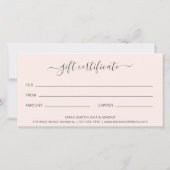 Carte Certificat cadeau moderne Blush Pink Élégant (Dos)