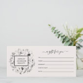 Carte Certificat cadeau moderne Botanique Blush & Black (Debout devant)