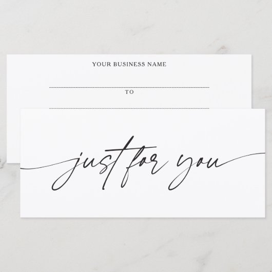 Carte Certificat Cadeau Moderne Écrit Juste Pour Vous (Devant / Derrière)