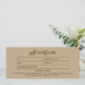 Carte Certificat Cadeau Moderne Écriture Boho Beige (Debout devant)