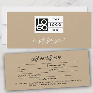Carte Certificat Cadeau Moderne Écriture Boho Beige