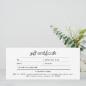 Carte Certificat Cadeau Moderne Écriture Minimaliste (Debout devant)