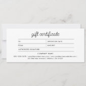 Carte Certificat Cadeau Moderne Écriture Minimaliste (Devant)
