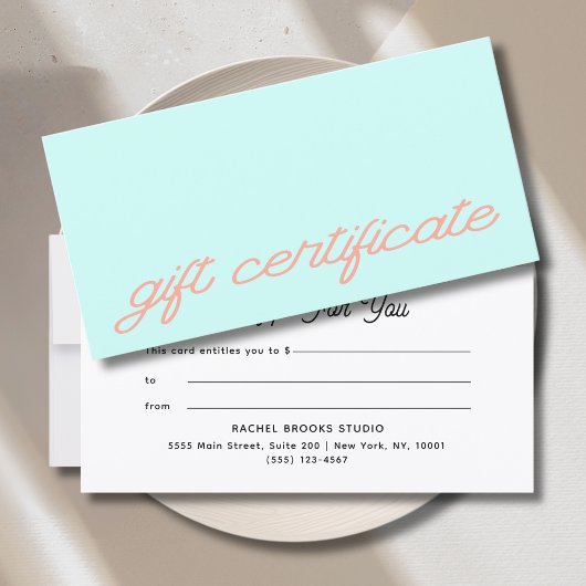 Carte Certificat Cadeau Moderne Écriture Mint