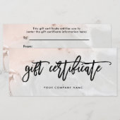 Carte Certificat cadeau moderne en marbre rose et gris (Devant / Derrière)
