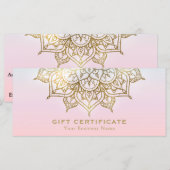 Carte Certificat Cadeau Moderne Mandala Or Rose Pêche (Devant / Derrière)