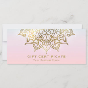 Carte Certificat Cadeau Moderne Mandala Or Rose Pêche