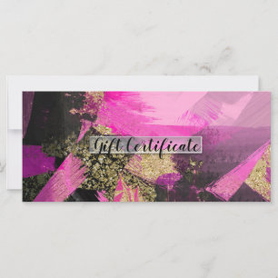 Carte Certificat Cadeau Moderne Paillettes Or Noir Rose