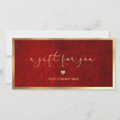 Carte Certificat cadeau moderne Red And Gold Ajouter Log (Devant)