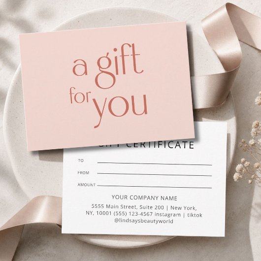 Carte Certificat Cadeau Moderne Rose Beige