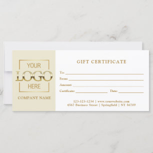 Carte Certificat Cadeau Moderne Simple Beige Entreprise