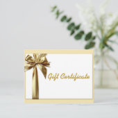 Carte Certificat cadeau modifiable Gold Bow (Debout devant)