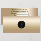Carte Certificat Cadeau Monogramme Doré Brillance Lumine (Devant / Derrière)