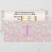Carte Certificat Cadeau Monogramme Doré Paillettes Blanc (Devant / Derrière)