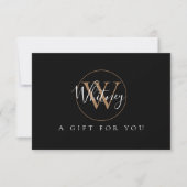 Carte Certificat Cadeau Monogramme Noir Blanc Or Script (Devant)